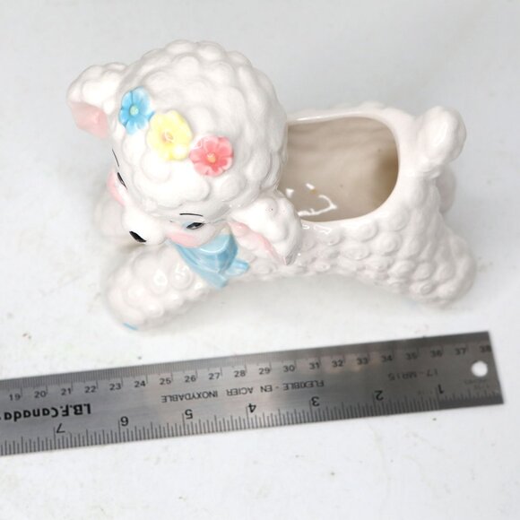 Vintage Napco Curly Lamb Ceramic Planter Pot #598 Kitchy 60s Home Decor Pastel - Picture 10 of 12